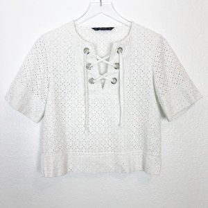 ZARA Eyelet Lace Up Crop Top White S